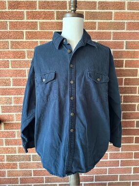 St. John's Bay Flannel Blue Button-Up Shirt Men's Long Sleeve Cotton XXL